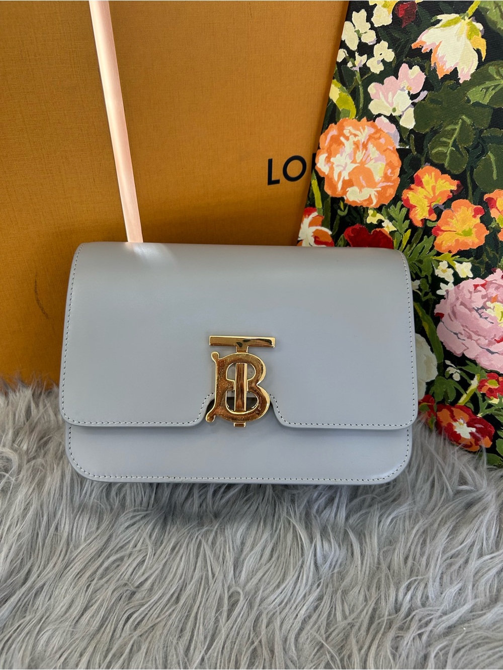 Burberry Pale Blue TB Small Leather Crossbody Bag